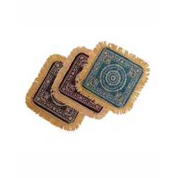 Kuber Industries Purple & Brown 3 Pieces Printed Velvet Pooja Mats-picture-37