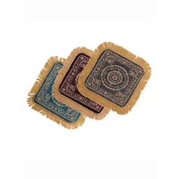 Kuber Industries Purple & Grey 3 Pieces Floral Printed Velvet Pooja Mats-picture-14