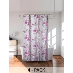 Kuber Industries Purple & Grey 4 Pieces Bamboo Printed Shower Curtain With Rings-picture-13