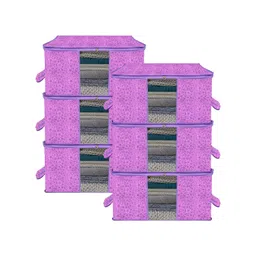 Kuber Industries Purple & Pink 6 Pieces Floral Printed Multi-Utility Organisers-picture-38