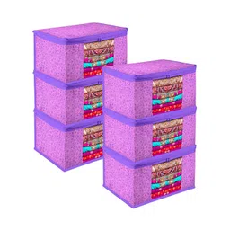 Kuber Industries Purple & Pink 6 Pieces Printed Saree Organisers-picture-28