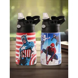 Kuber Industries Red 2 Pcs Marvel Printed Stainless Steel Sippers 350 ml each-picture-41