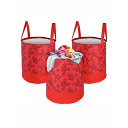 Kuber Industries Red 3 Pieces Floral Printed Foldable Laundry Bags 45 l-picture-18