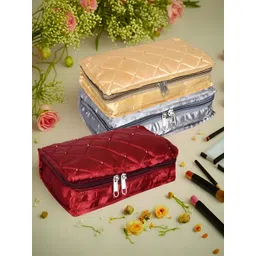 Kuber Industries Red & Beige 3 Pieces Self Design Reusable Jewellery Organisers-image-47