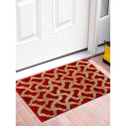 Kuber Industries Red & Beige Textured Velvet Anti-Skid Doormat-picture-42