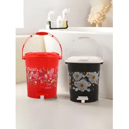 Kuber Industries Red & Black 2 Pieces Printed Plastic Pedal Dust Bins-picture-18
