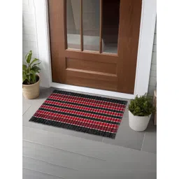 Kuber Industries Red & Black 2 Pieces Textured Cotton Anti-Slip Doormats-picture-27