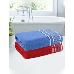 Kuber Industries Red & Blue 2 Pieces Striped Cotton 144 GSM Bath Towel-picture-43