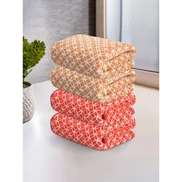 Kuber Industries Red & Brown 4 Pcs Printed Microfiber 280GSM Ultra Absorbent Face Towels-picture-35
