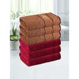 Kuber Industries Red & Brown 5 Pieces Striped 260 GSM Bath Towels image 1