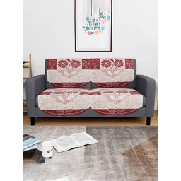 Kuber Industries Red & Cream-Coloured Cotton 4 Piece Sofa Cover-picture-25