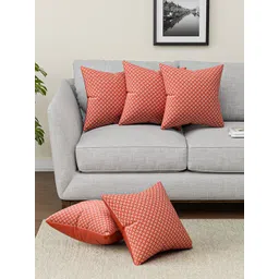 Kuber Industries Red & White 5 Pieces Geometric Square Cushion Covers-picture-14