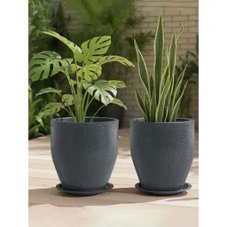 Kuber Industries Rotomould 2Pcs Grey Round Flower Planter Pot With Tray & Drain Hole-picture-41