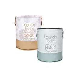 Kuber Industries Sea Green & White 2 Pieces Printed Laundry Baskets-picture-27