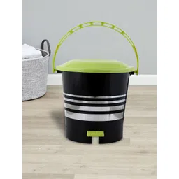 Kuber Industries Set Of 2 Black & Green Striped Plastic Pedal Dustbin With Handle-picture-20