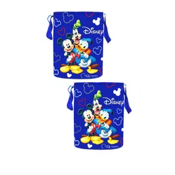 Kuber Industries Set Of 2 Blue & White Disney Printed Waterproof Cotton Laundry Bags 45 L-picture-28