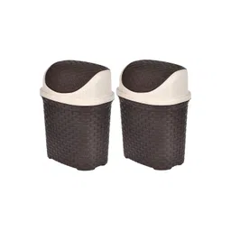 Kuber Industries Set of 2 Brown & Beige Woven Design Dust Bins With Swing Lid - 7 L Each-picture-40