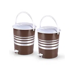 Kuber Industries Set Of 2 Brown & White Striped Pedal Kitchen Dustbin With Lid - 10 L-picture-31