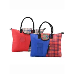 Kuber Industries Set Of 2 Checked Shopper Foldable Shoulder Bags-picture-38