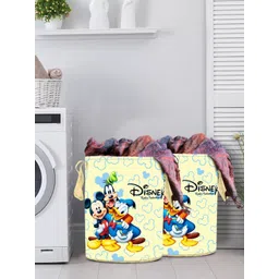 Kuber Industries Set Of 2 Cream-Colored & Blue Disney Team Mickey Print Round Foldable Laundry Baskets With Handles-picture-20
