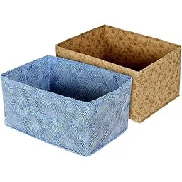 Kuber Industries (Set of 2) Foldable Organisers Storage Box for Clothes | Dress Organizer & Cubbies Storage Cubes for Innerwear | Undergarments | Socks | Jeans | Books Arranging Box (Blue & Beige)-picture-12
