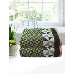 Kuber Industries Set of 2 Green & White Printed 400 GSM Pure Cotton Bath Towels-picture-27