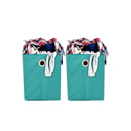 Kuber Industries Set Of 2 Green & White Printed Cotton Laundry Bag With Handles-picture-32