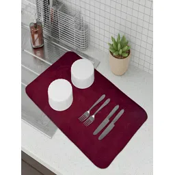 Kuber Industries Set Of 2 Grey & Maroon Self Design Dish Dry Mat-picture-31