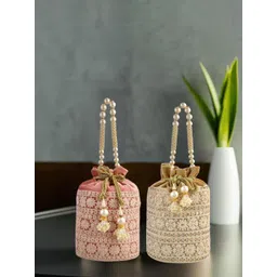 Kuber Industries Set of 2 Lucknowi Embroidered Velvet Potli-picture-31