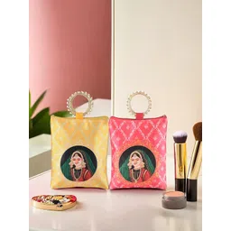 Kuber Industries Set Of 2 Maharani Printed Silk Zip & Handle Clutches-picture-21