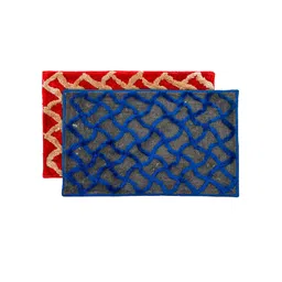 Kuber Industries Set Of 2 Red & Blue Textured Velvet Anti-Skid Doormats-picture-18