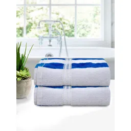 Kuber Industries Set Of 2 White & Blue Striped Cotton 400 GSM Bath Towels-picture-22