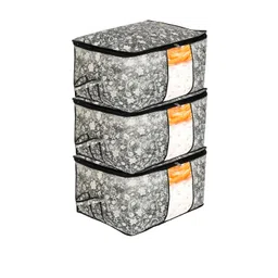 Kuber Industries Set of 3 Black & Beige Metallic Printed Clothes Organisers-picture-37