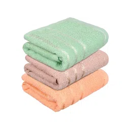 Kuber Industries Set Of 3 Green & Peach-Coloured Striped Cotton Face Towels-picture-30
