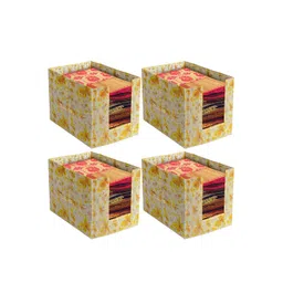 Kuber Industries Set Of 4 Yellow & White Flower Design Foldable Rectangle Cloth Saree Stacker-picture-12