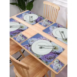 Kuber Industries Set of 6 Blue & Pink Floral Printed Table Placemats & Coasters Set-picture-37