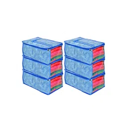 Kuber Industries Set Of 6 Blue & White Metalic Lahariya Print Saree Organisers-picture-10