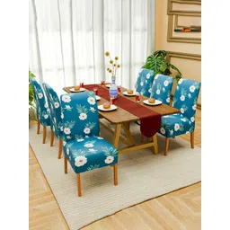 Kuber Industries Set Of 6 Green & White Printed Stretchable Chair Covers-picture-43