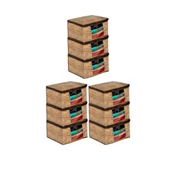 Kuber Industries Set Of 9 Brown Wooden Printed Saree Cover Organizers-picture-34