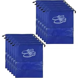 Kuber Industries Shoe Cover for Traveling|Non Woven Drawstring Bag|Shoe Bags for Shoes, Slipper, Heels|Transparent Window|Pack of 12 (Blue)-picture-12