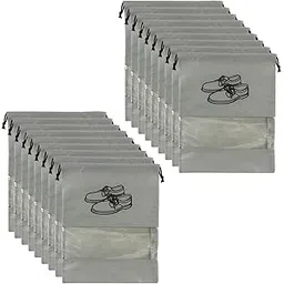 Kuber Industries Shoe Cover For Traveling|Non Woven Drawstring Bag|Shoe Bags For Shoes, Slipper, Heels|Transparent Window|Pack of 18 (Grey)-picture-15