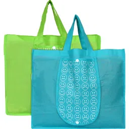 kuber industries Shopping Grocery Bags Foldable, Washable Grocery Tote Bag with One Small Pocket, Eco-Friendly Purse Bag Fits in Pocket Waterproof & Lightweight (Set Of 2,Green & Blue) Pack of 2 Grocery Bags-picture-15