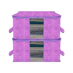 Kuber Industries Underbed Storage Bag   Clothes Storage Organizer  Blanket Cover with Clear Window  Zipper Closure & Handle Cloth Organizer  Flower-Design  Large  Pack of 2  Purple-image-34