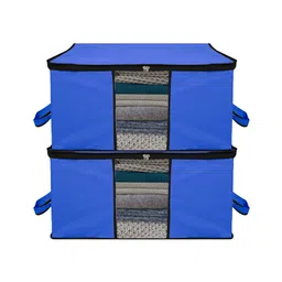 Kuber Industries Underbed Storage Bag   Clothes Storage Organizer  Blanket Cover with Clear Window  Zipper Closure & Handle Cloth Organizer  Plain Black Border  Large  Pack of 2  Blue-image-48