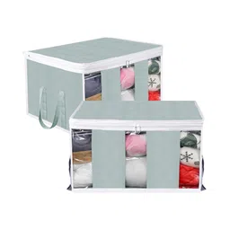 Kuber Industries Underbed Storage Bag  Non-Woven Storage Bag  Storage Organizer with 3 Partitions  Blanket Cover with Side Handles  Jumbo Storage Cover  Pack of 2  Gray-image-13