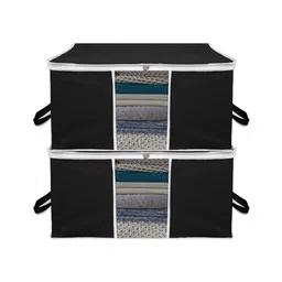 Kuber Industries Underbed Storage BagNon-Woven Blanket CoverRazai CoverWhite Border Transparent Window & HandleLargePack of 2,Black,-picture-11