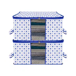 Kuber Industries Underbed Storage BagNon-Woven Polka Dot Print Blanket CoverRazai CoverDuvet Cover Transparent Window & HandleLargePack of 2,Blue & White,-picture-11