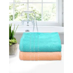Kuber Industries Unisex Kids Set of 2 Blue & Peach Colored Solid 210 GSM Soft Cotton Bath Towels-picture-10