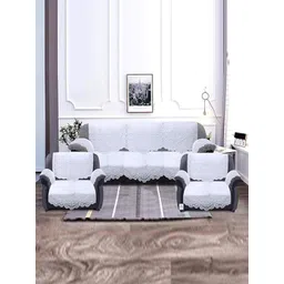 Kuber Industries White 16 Pieces Chikankari 5 Seater Sofa Covers With Arm Covers-picture-20