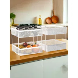 Kuber Industries White 2 Pieces Square Shaped 2-Tier Metal Kitchen Rack Stand Organiser-picture-31